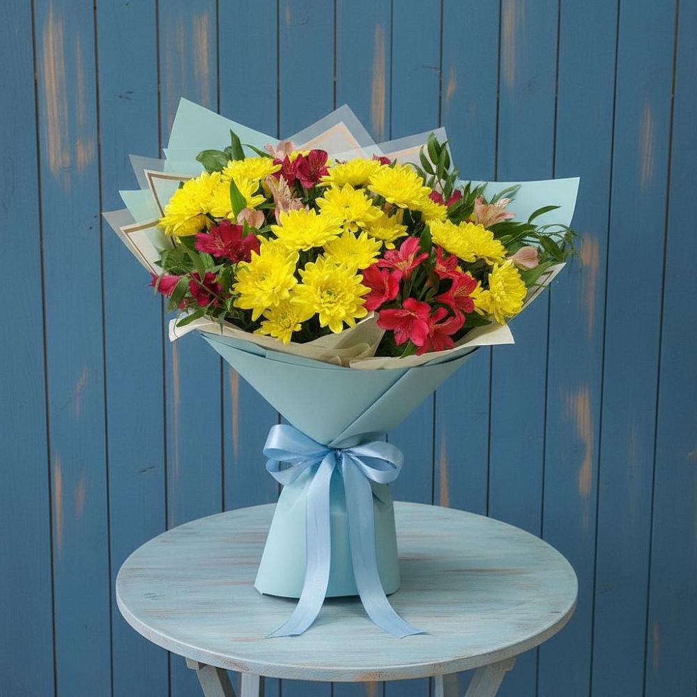 Букет сочные брызги в Покровском Ставропольского края Букет цветов из: Альстромерии и Хризантемы в Покровском Ставропольского края